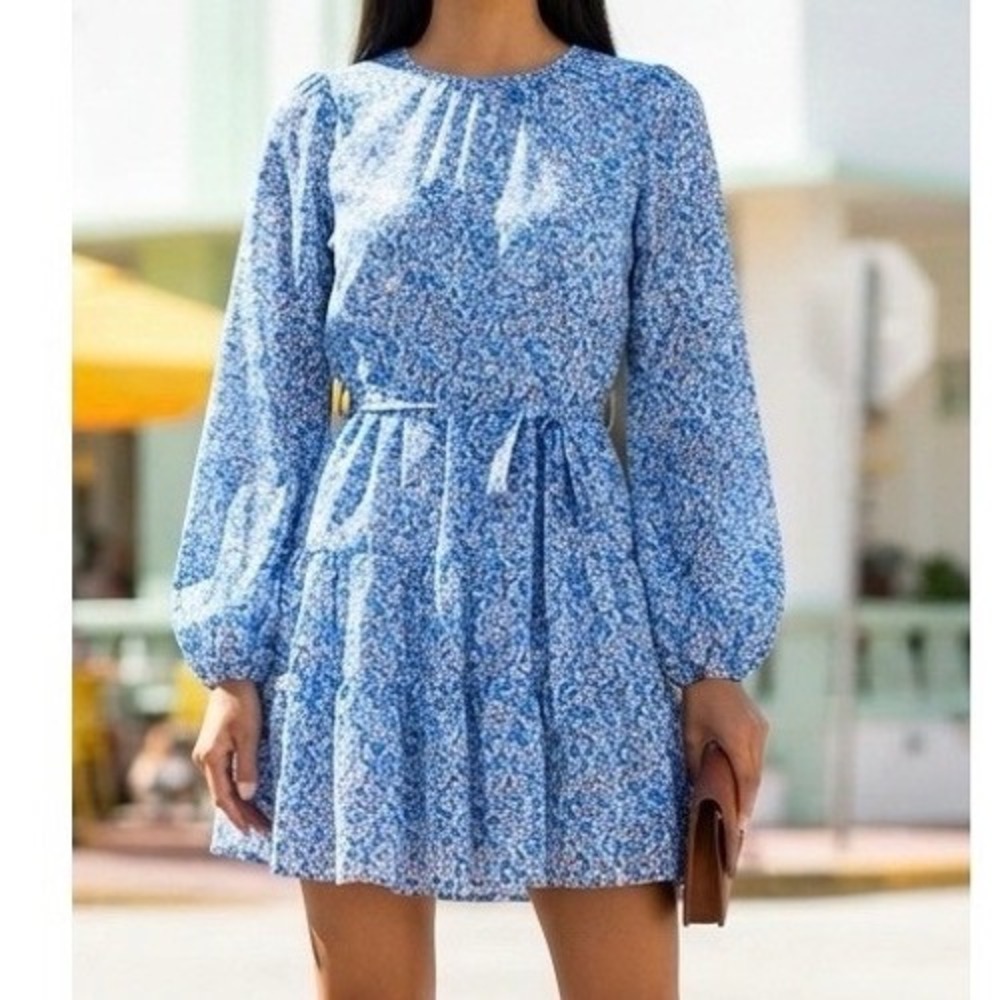 Draper‎ James Small Floral Long Sleeve Mini Dress Womens Blue